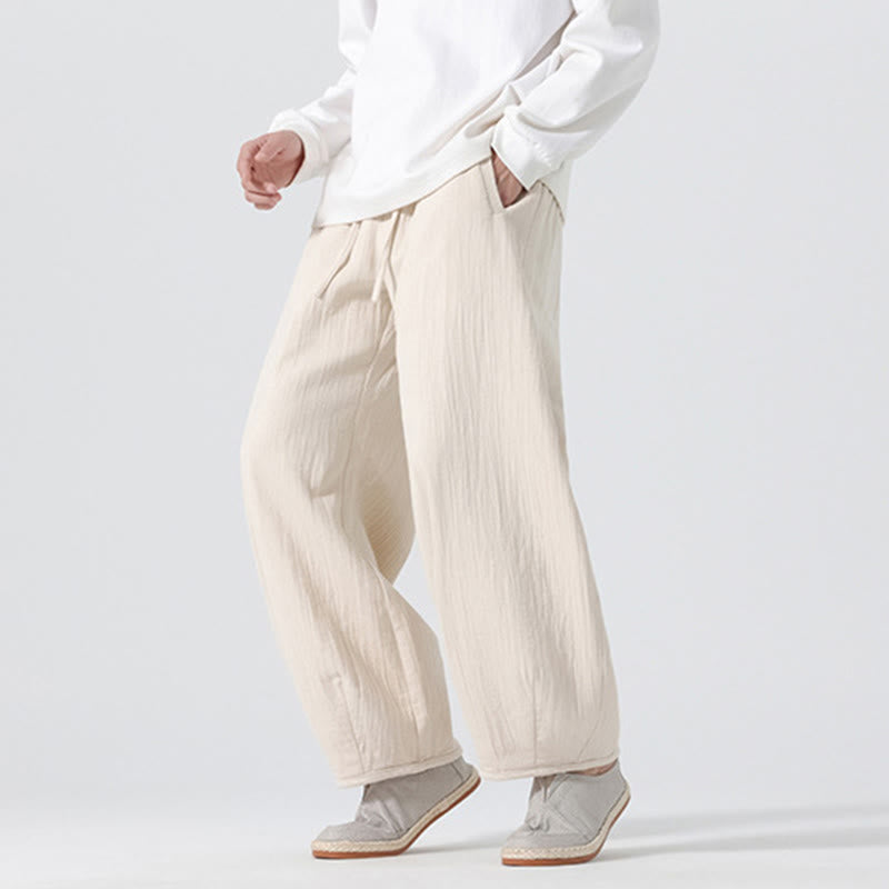 Buddha Stones Daily Kordelzug Herrenhose im chinesischen Zen-Stil mit weitem Bein aus reiner Baumwolle und Taschen - image 5