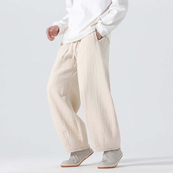 Buddha Stones Daily Kordelzug Herrenhose im chinesischen Zen-Stil mit weitem Bein aus reiner Baumwolle und Taschen - image 5