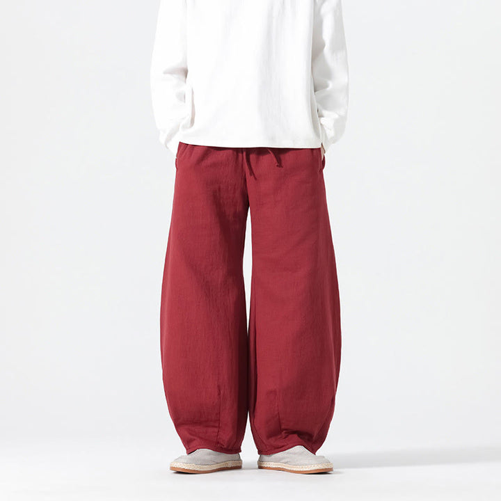 Buddha Stones Daily Kordelzug Herrenhose im chinesischen Zen-Stil mit weitem Bein aus reiner Baumwolle und Taschen - image 11