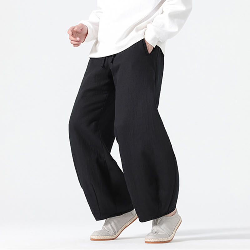 Buddha Stones Daily Kordelzug Herrenhose im chinesischen Zen-Stil mit weitem Bein aus reiner Baumwolle und Taschen - image 21