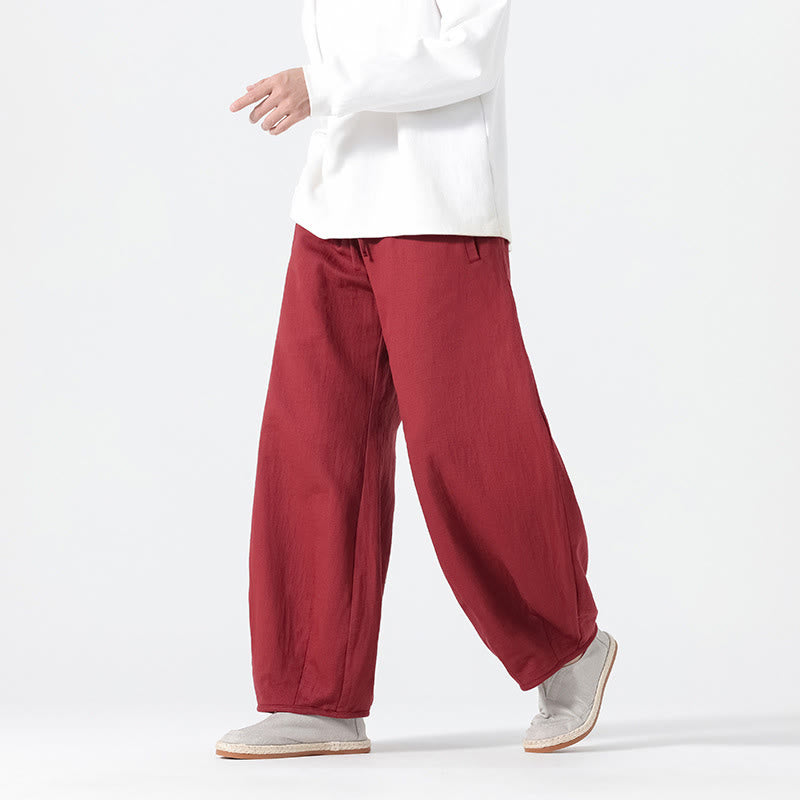 Buddha Stones Daily Kordelzug Herrenhose im chinesischen Zen-Stil mit weitem Bein aus reiner Baumwolle und Taschen - image 14