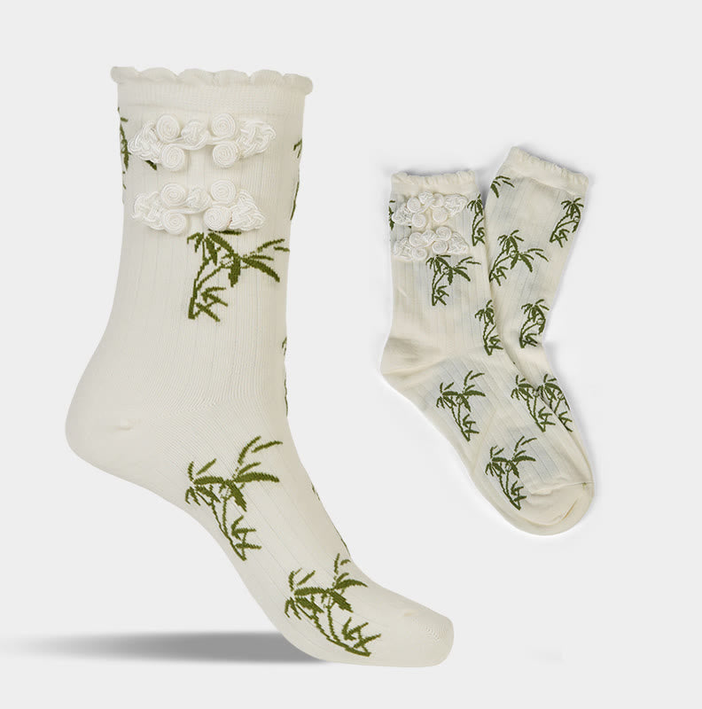 Buddha Stones Chinesischer Frosch-Knopf-Design Jacquard Bambus Muster Micro Crew Damensocken - image 22