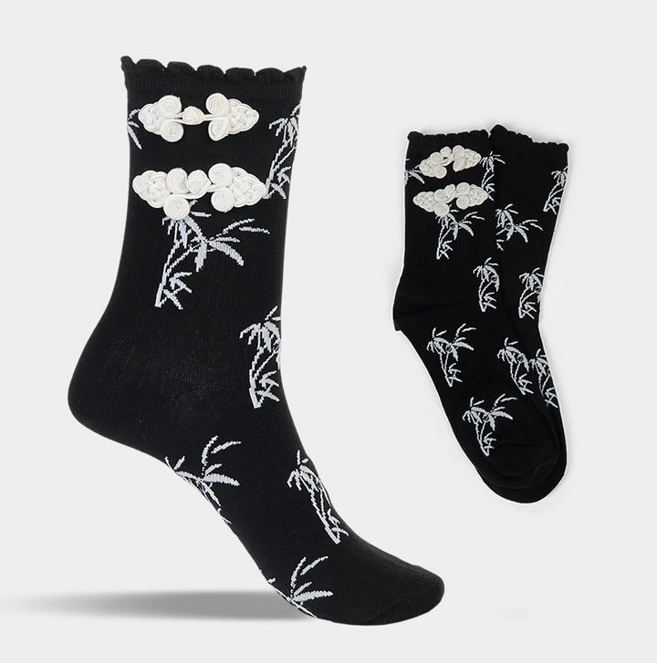 Buddha Stones Chinesischer Frosch-Knopf-Design Jacquard Bambus Muster Micro Crew Damensocken - image 6