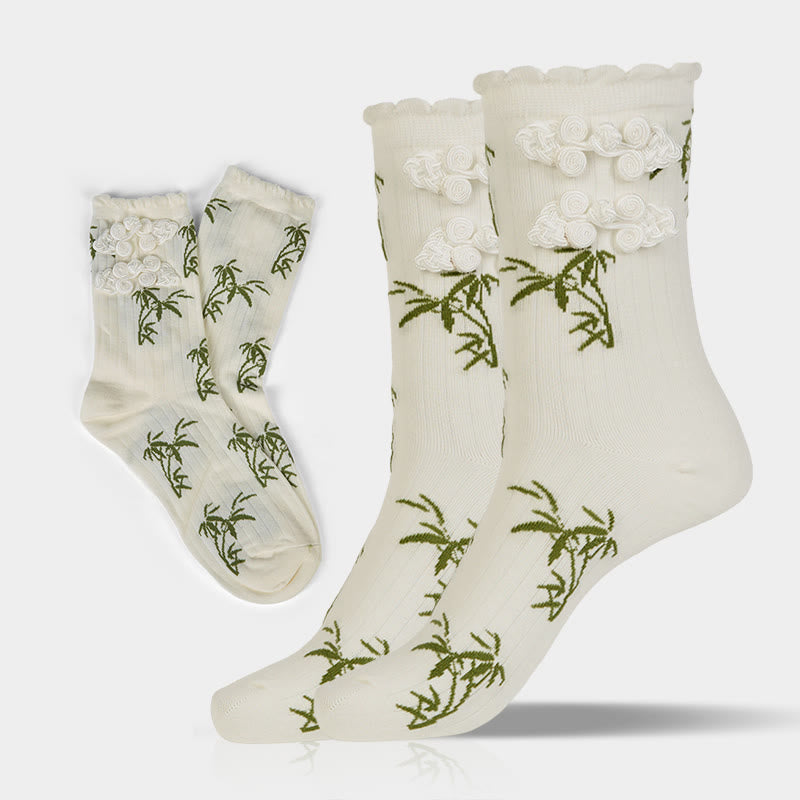 Buddha Stones Chinesischer Frosch-Knopf-Design Jacquard Bambus Muster Micro Crew Damensocken - Weiß - Einheitsgröße (US 5,5–8,5, EU 36–40, UK/AU 3,5–6,5, AISA 23–25 cm) - image 16