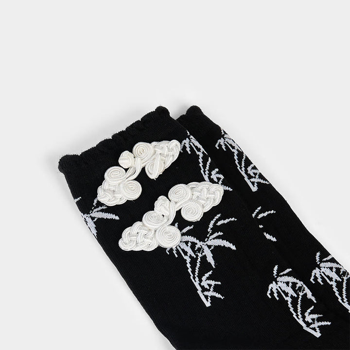 Buddha Stones Chinesischer Frosch-Knopf-Design Jacquard Bambus Muster Micro Crew Damensocken - image 3