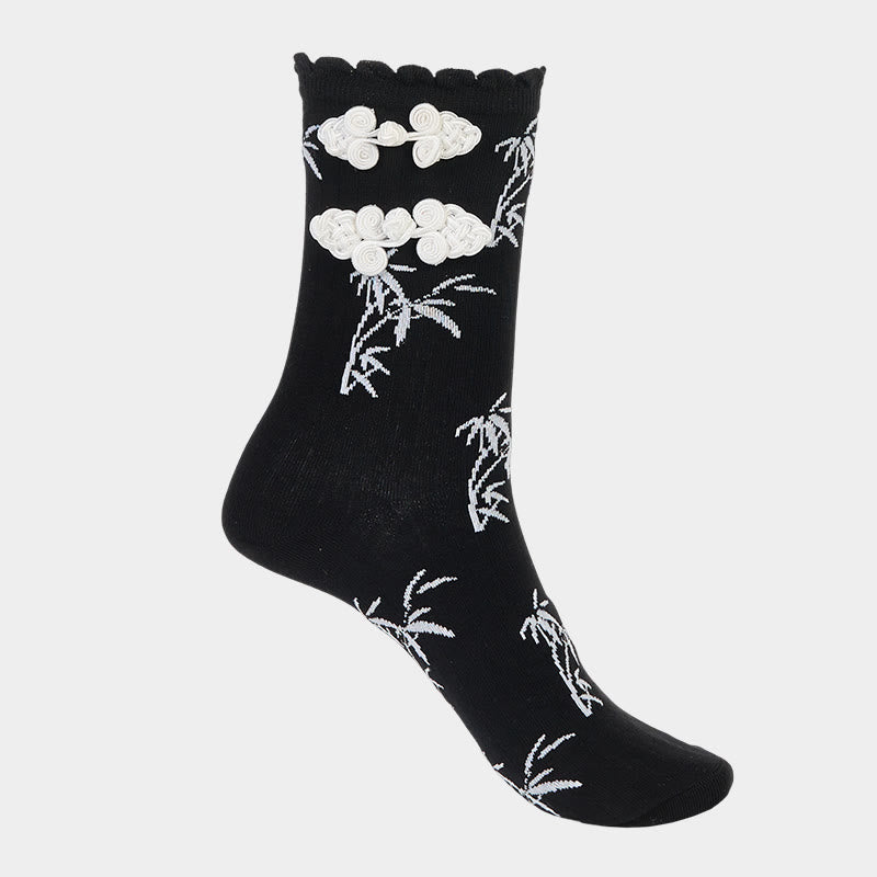Buddha Stones Chinesischer Frosch-Knopf-Design Jacquard Bambus Muster Micro Crew Damensocken - image 8