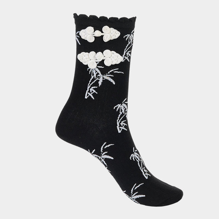 Buddha Stones Chinesischer Frosch-Knopf-Design Jacquard Bambus Muster Micro Crew Damensocken - image 8