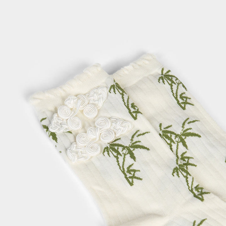 Buddha Stones Chinesischer Frosch-Knopf-Design Jacquard Bambus Muster Micro Crew Damensocken - image 19