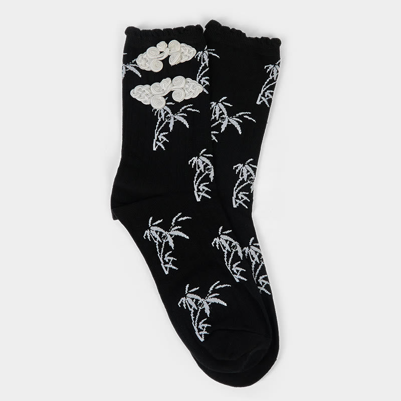 Buddha Stones Chinesischer Frosch-Knopf-Design Jacquard Bambus Muster Micro Crew Damensocken - image 1