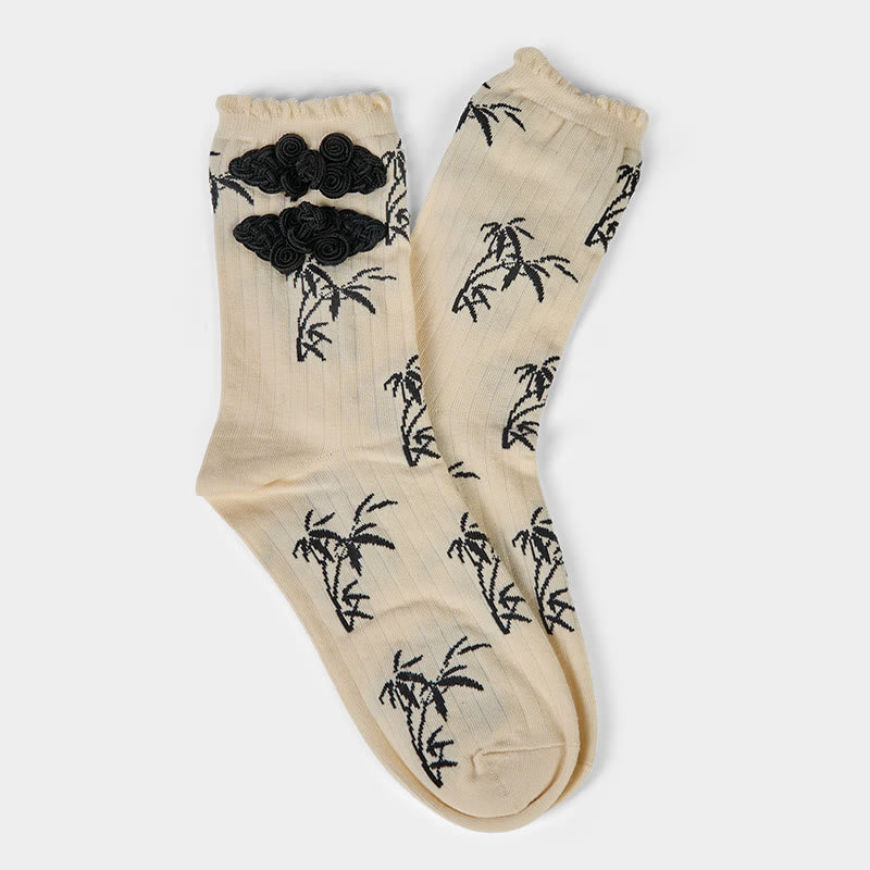 Buddha Stones Chinesischer Frosch-Knopf-Design Jacquard Bambus Muster Micro Crew Damensocken - image 10