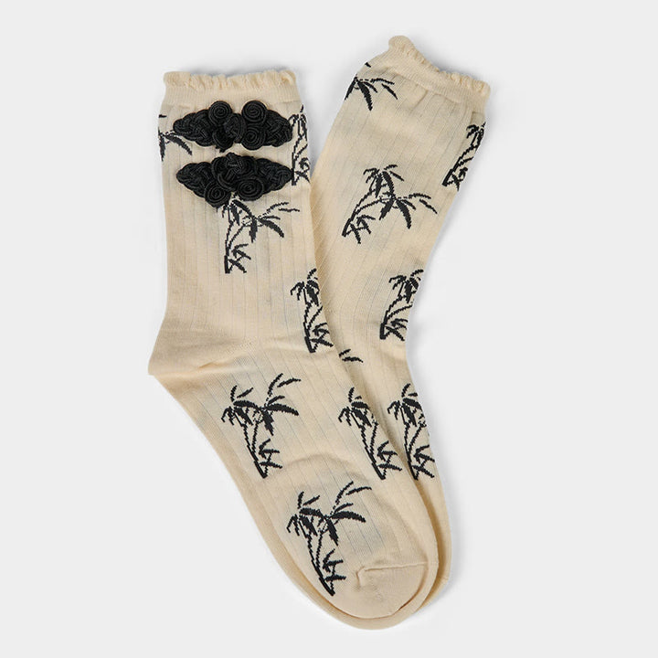 Buddha Stones Chinesischer Frosch-Knopf-Design Jacquard Bambus Muster Micro Crew Damensocken - image 10