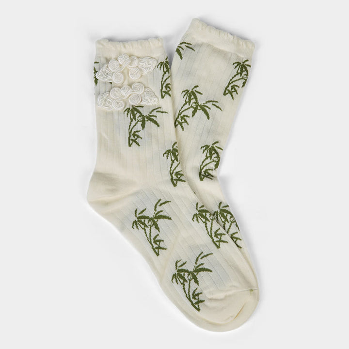 Buddha Stones Chinesischer Frosch-Knopf-Design Jacquard Bambus Muster Micro Crew Damensocken - image 17