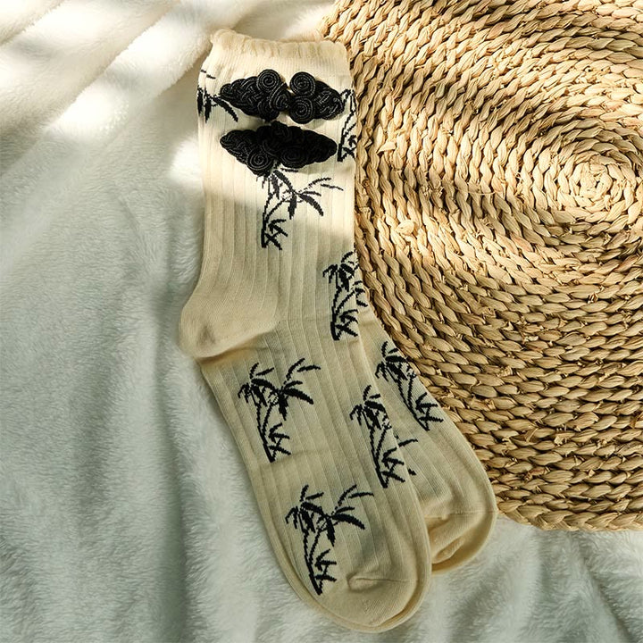 Buddha Stones Chinesischer Frosch-Knopf-Design Jacquard Bambus Muster Micro Crew Damensocken - image 11