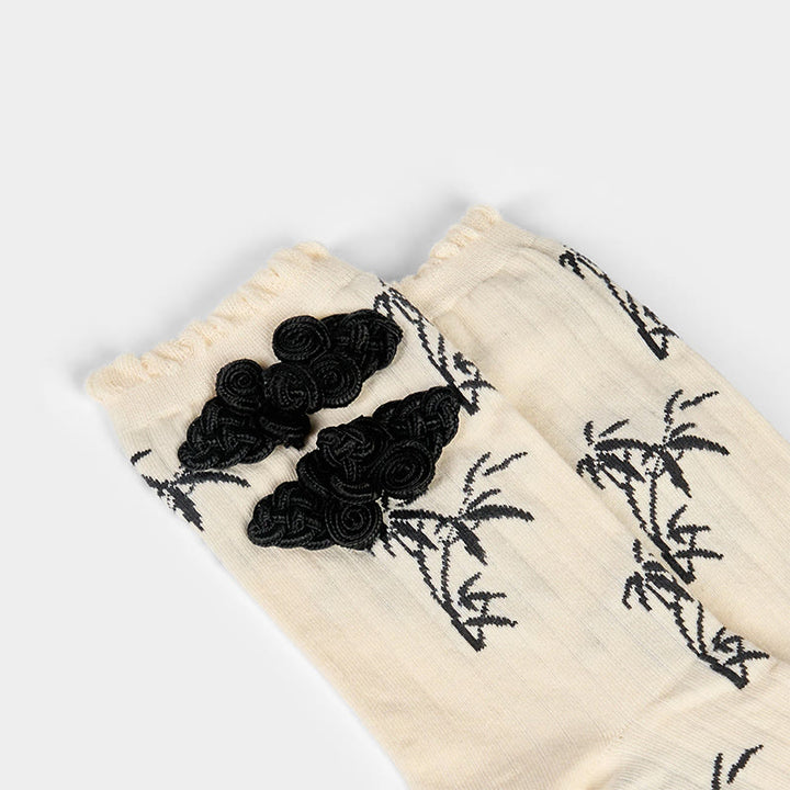 Buddha Stones Chinesischer Frosch-Knopf-Design Jacquard Bambus Muster Micro Crew Damensocken - image 12