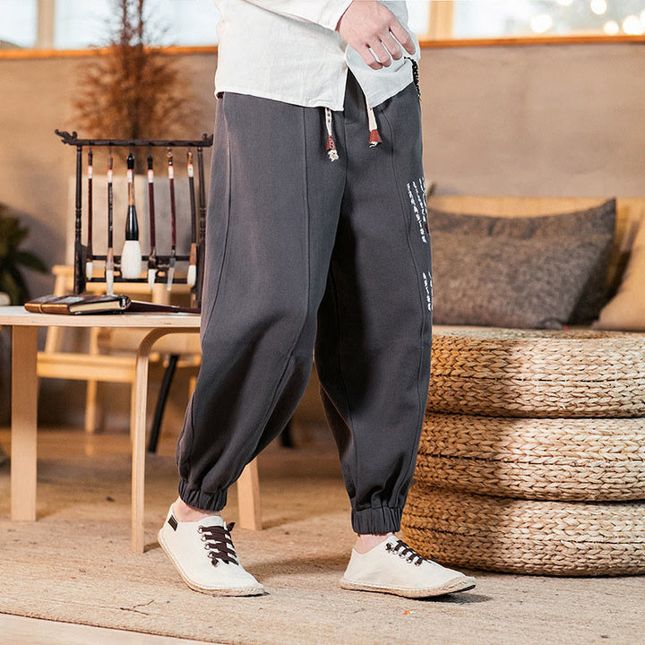 Herren-Baumwollhose mit Taschen und gesticktem Muster mit chinesischen Buddha Stones - image 4