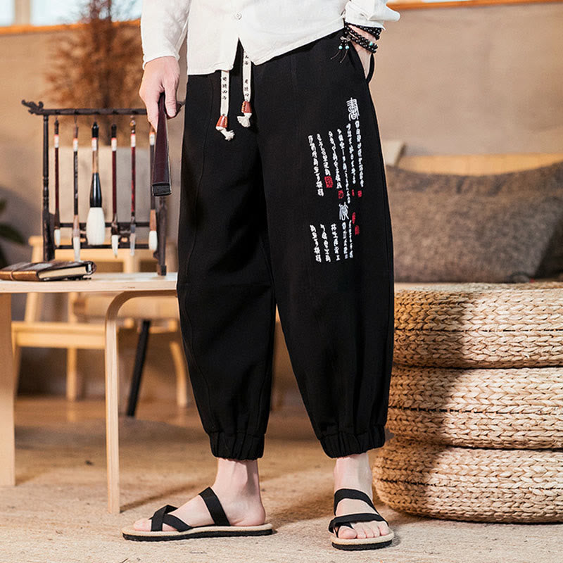Herren-Baumwollhose mit Taschen und gesticktem Muster mit chinesischen Buddha Stones - image 13
