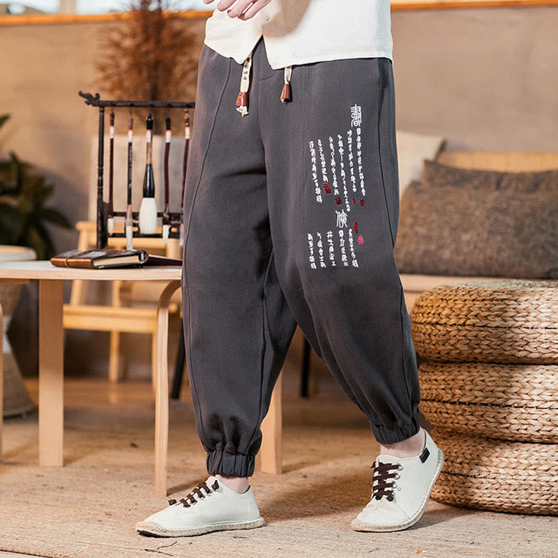 Herren-Baumwollhose mit Taschen und gesticktem Muster mit chinesischen Buddha Stones - image 3