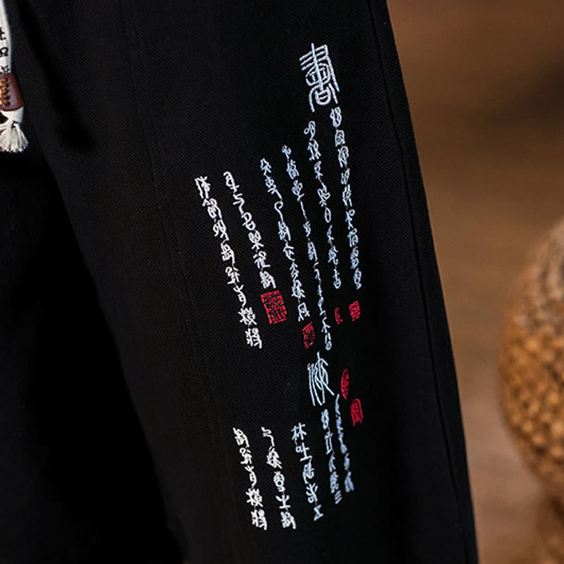 Herren-Baumwollhose mit Taschen und gesticktem Muster mit chinesischen Buddha Stones - image 18