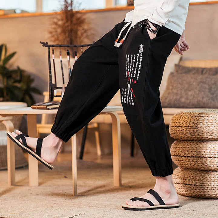 Herren-Baumwollhose mit Taschen und gesticktem Muster mit chinesischen Buddha Stones - image 16