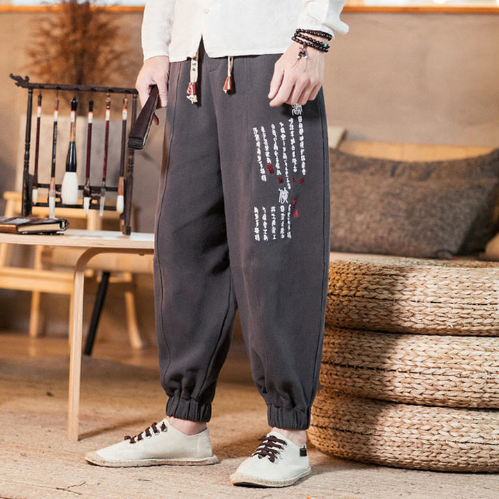 Herren-Baumwollhose mit Taschen und gesticktem Muster mit chinesischen Buddha Stones - image 2