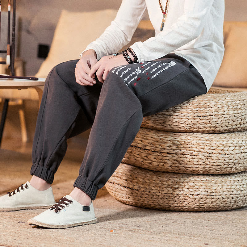 Herren-Baumwollhose mit Taschen und gesticktem Muster mit chinesischen Buddha Stones - image 8
