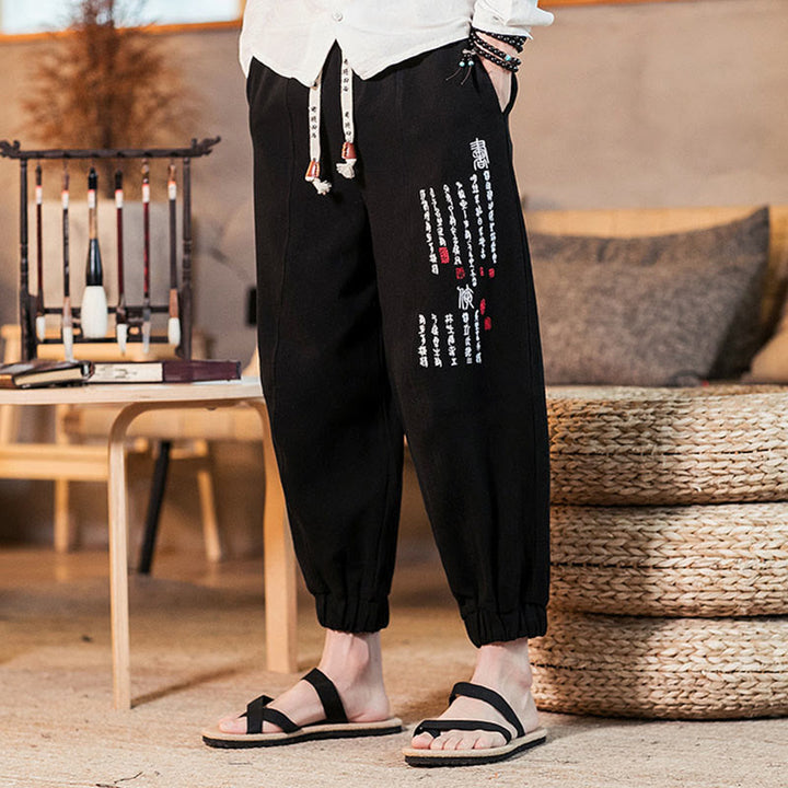 Herren-Baumwollhose mit Taschen und gesticktem Muster mit chinesischen Buddha Stones - image 11