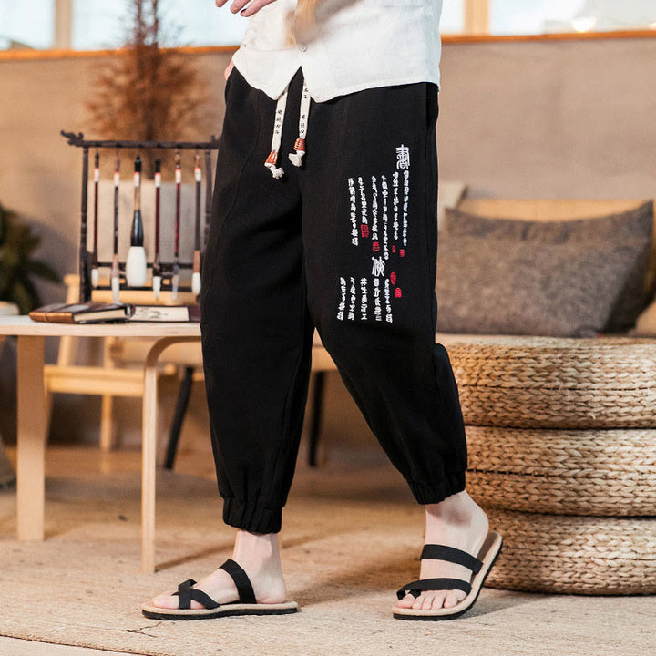 Herren-Baumwollhose mit Taschen und gesticktem Muster mit chinesischen Buddha Stones - image 12