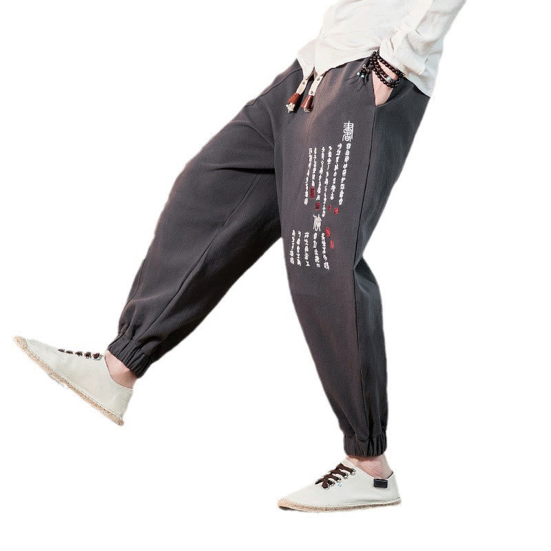 Herren-Baumwollhose mit Taschen und gesticktem Muster mit chinesischen Buddha Stones - image 9