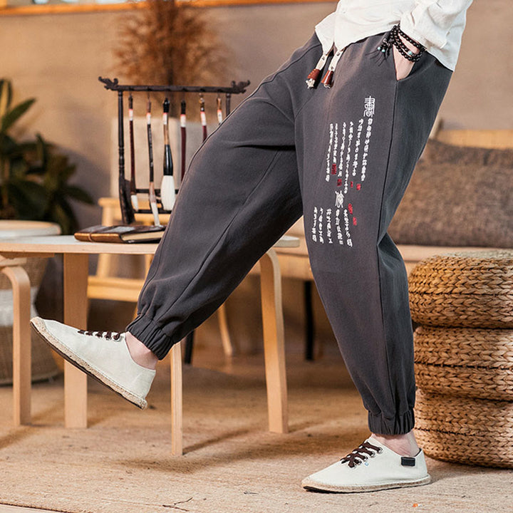Herren-Baumwollhose mit Taschen und gesticktem Muster mit chinesischen Buddha Stones - image 7