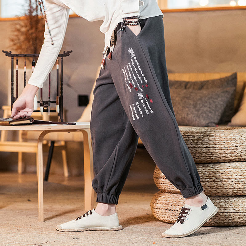 Herren-Baumwollhose mit Taschen und gesticktem Muster mit chinesischen Buddha Stones - image 6