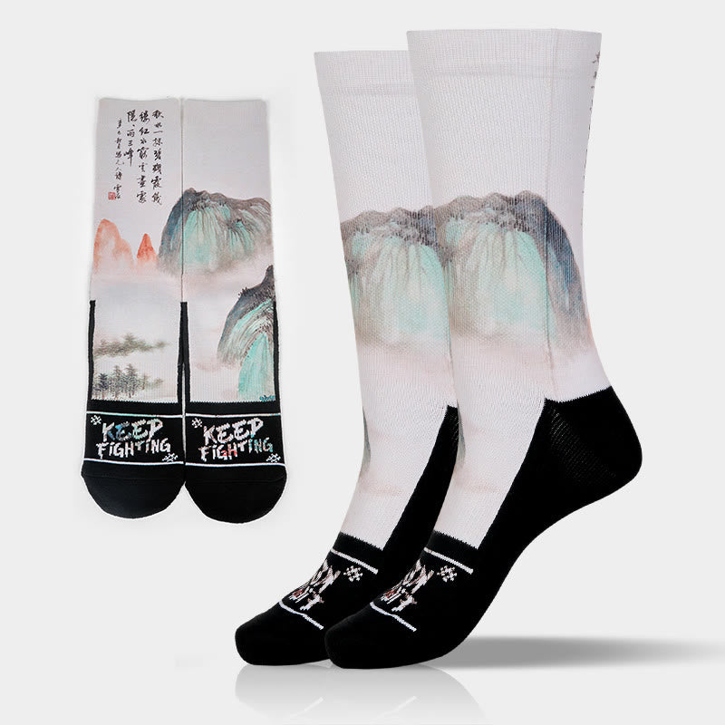 Buddha Stones Casual Lotus Chinesische Landschaftsmalerei Micro Crew Männer Frauen Unisex Socken - BlumenWeiß - Einheitsgröße (US 5–10,5, EU 38–44, UK/AU 5–10,5, AISA 24,5–28 cm) - image 10