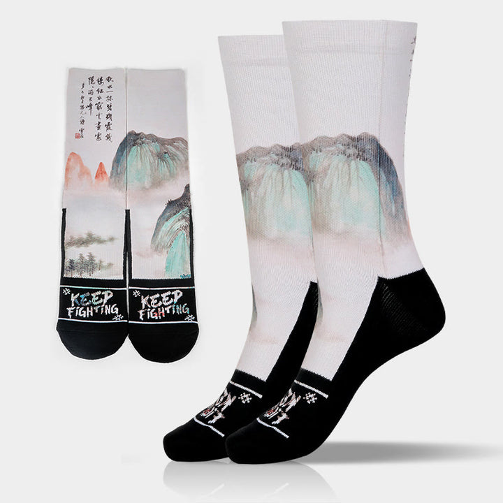 Buddha Stones Casual Lotus Chinesische Landschaftsmalerei Micro Crew Männer Frauen Unisex Socken - BlumenWeiß - Einheitsgröße (US 5–10,5, EU 38–44, UK/AU 5–10,5, AISA 24,5–28 cm) - image 10