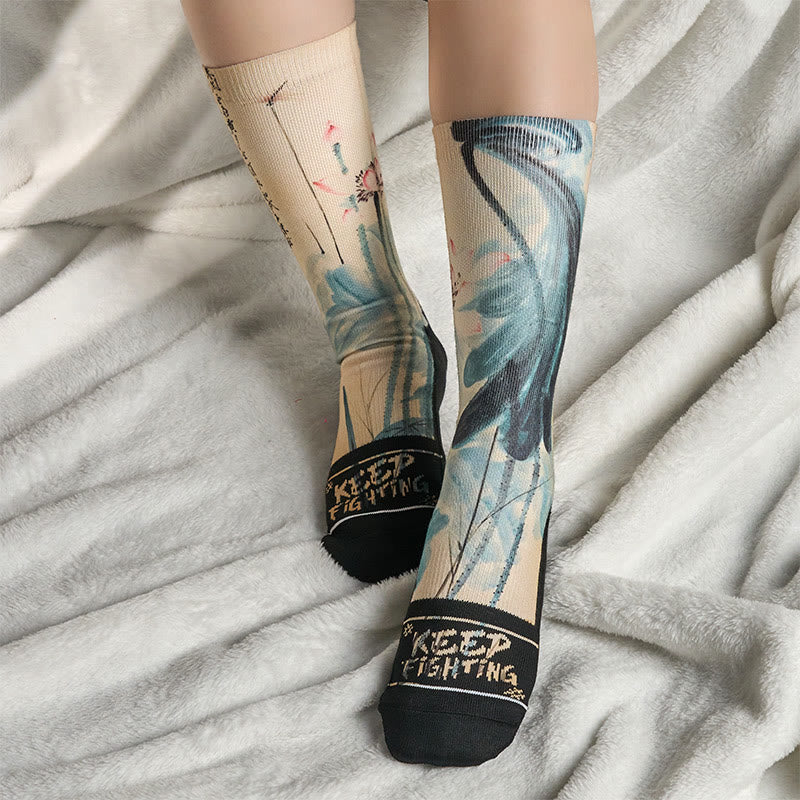 Buddha Stones Casual Lotus Chinesische Landschaftsmalerei Micro Crew Männer Frauen Unisex Socken - image 4