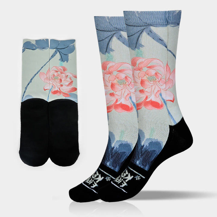 Buddha Stones Casual Lotus Painting Micro Crew Herren Damen Unisex Socken - Azurblau - Einheitsgröße (US 5–10,5, EU 38–44, UK/AU 5–10,5, AISA 24,5–28 cm) - image 0