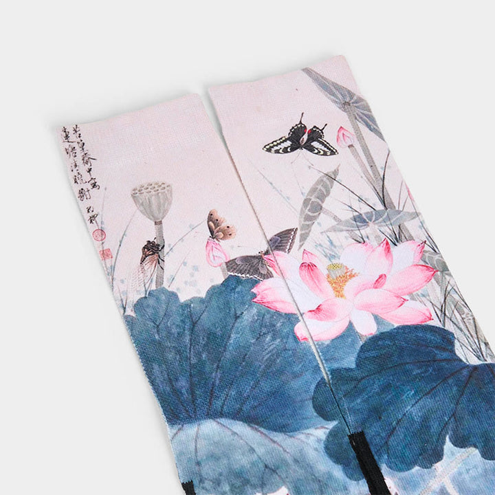 Buddha Stones Casual Lotusblumen Blätter Schmetterling Micro Crew Herren Damen Unisex Socken - image 2