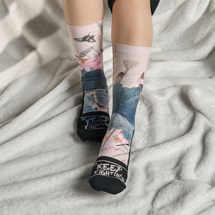 Buddha Stones Casual Lotusblumen Blätter Schmetterling Micro Crew Herren Damen Unisex Socken - image 5
