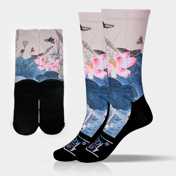 Buddha Stones Casual Lotusblumen Blätter Schmetterling Micro Crew Herren Damen Unisex Socken - Beige - Einheitsgröße (US 5-10,5, EU 38-44, UK/AU 5-10,5, AISA 24,5-28 cm) - image 0