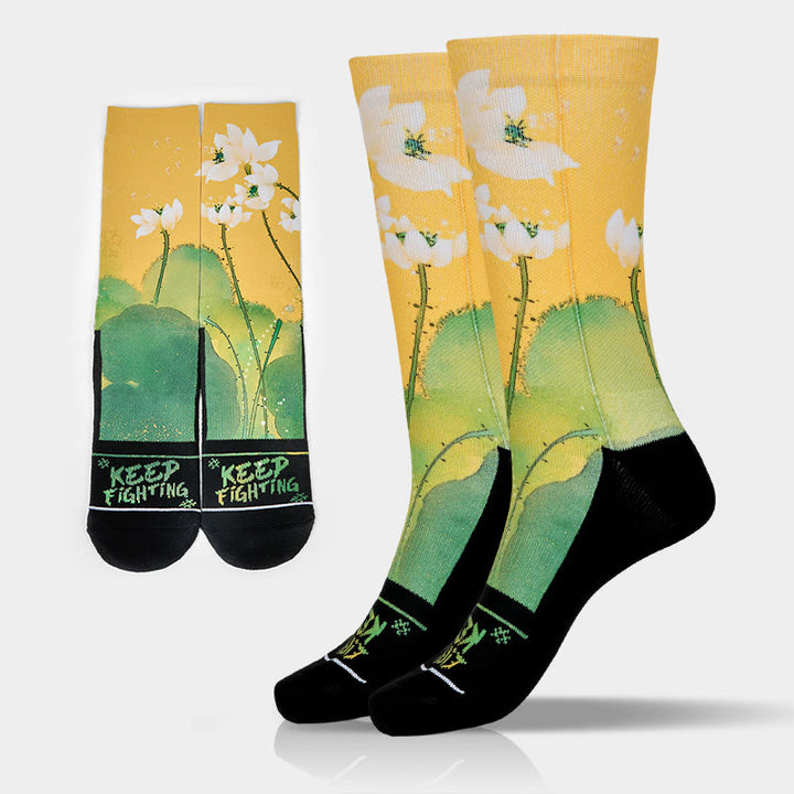 Buddha Stones Casual Beige Lotusblumen Blätter Micro Crew Herren Damen Unisex Socken - Gold - Einheitsgröße (US 5-10,5, EU 38-44, UK/AU 5-10,5, AISA 24,5-28 cm) - image 0
