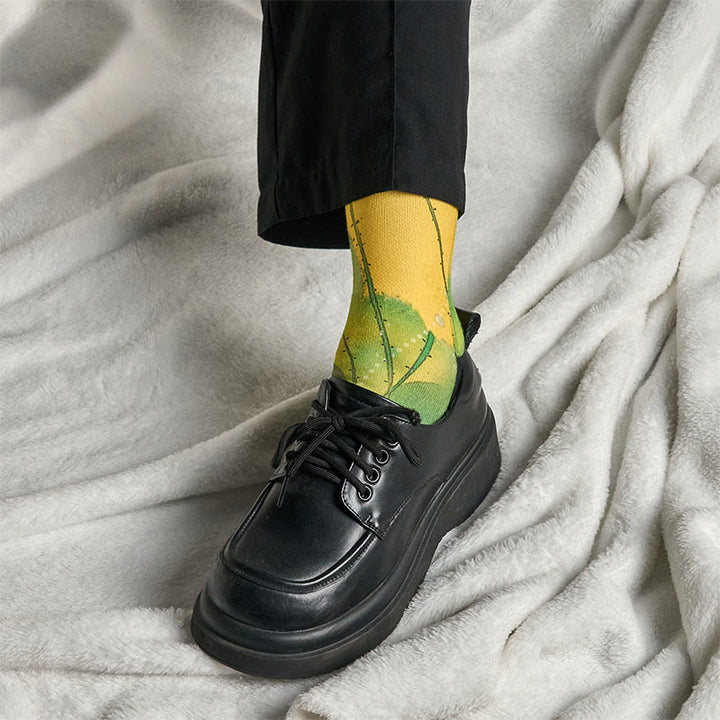Buddha Stones Casual Beige Lotusblumen Blätter Micro Crew Herren Damen Unisex Socken - image 6