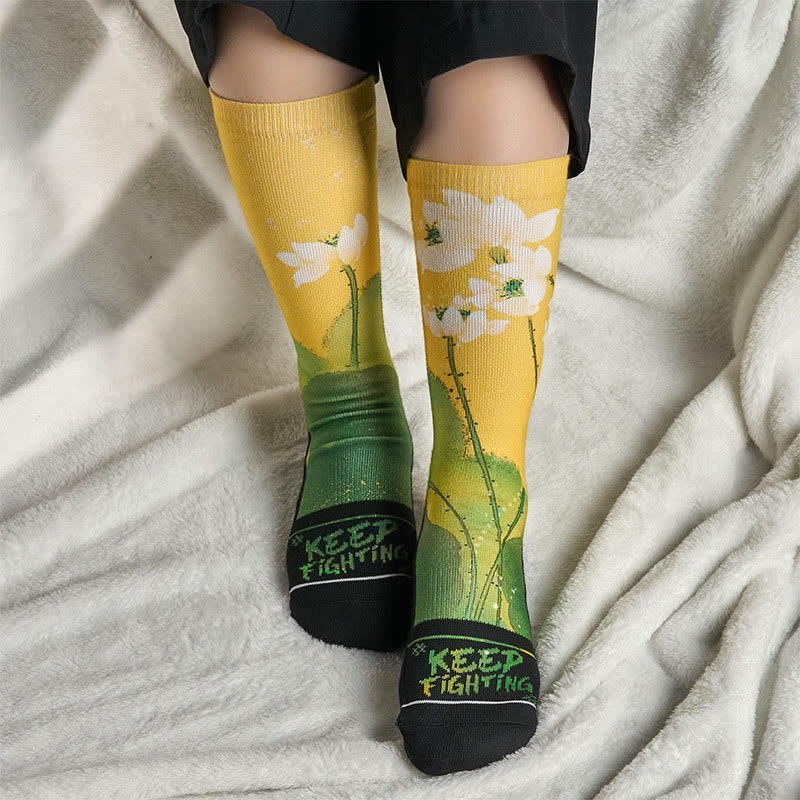 Buddha Stones Casual Beige Lotusblumen Blätter Micro Crew Herren Damen Unisex Socken - image 5