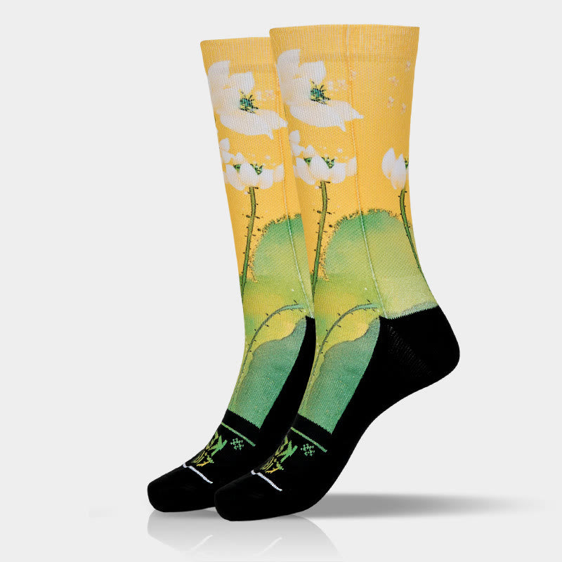 Buddha Stones Casual Beige Lotusblumen Blätter Micro Crew Herren Damen Unisex Socken - image 9