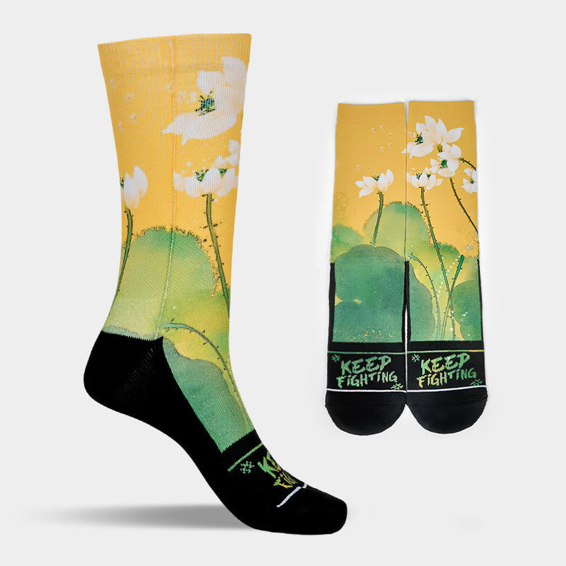 Buddha Stones Casual Beige Lotusblumen Blätter Micro Crew Herren Damen Unisex Socken - image 7