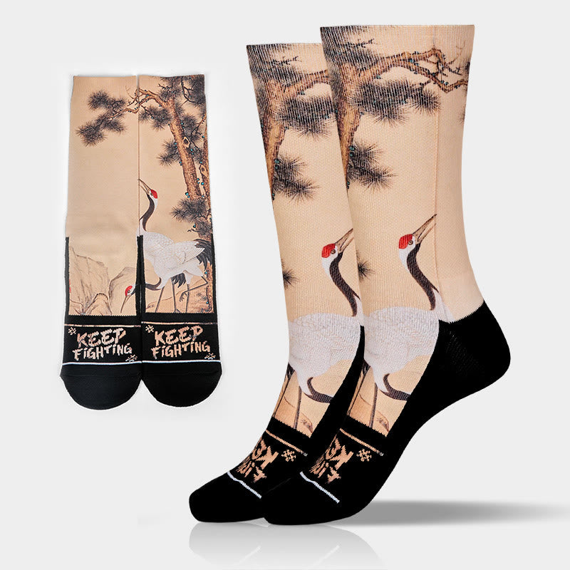Buddha Stones Casual White Crane Pine Trees Mountains Micro Crew Herren Damen Unisex Socken - Bisque - Einheitsgröße (US 5–10,5, EU 38–44, UK/AU 5–10,5, AISA 24,5–28 cm) - image 0