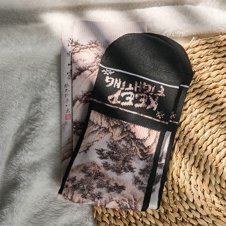 Buddha Stones Casual White Crane Pine Trees Mountains Micro Crew Herren Damen Unisex Socken - image 15