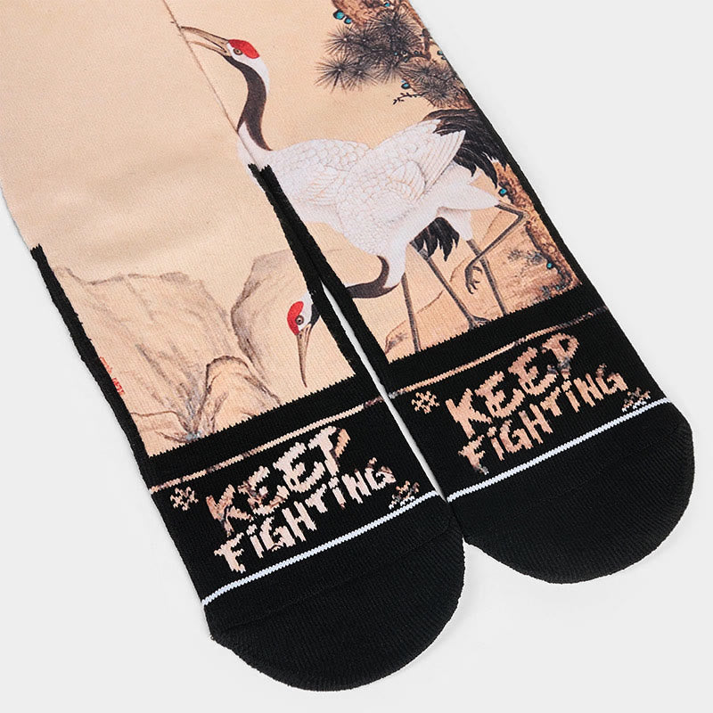 Buddha Stones Casual White Crane Pine Trees Mountains Micro Crew Herren Damen Unisex Socken - image 3