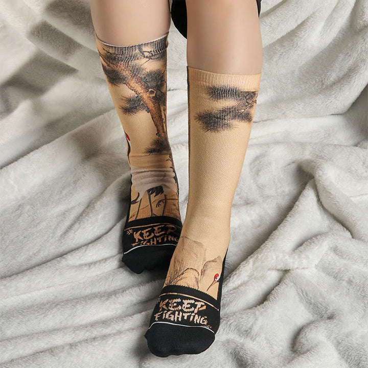 Buddha Stones Casual White Crane Pine Trees Mountains Micro Crew Herren Damen Unisex Socken - image 5