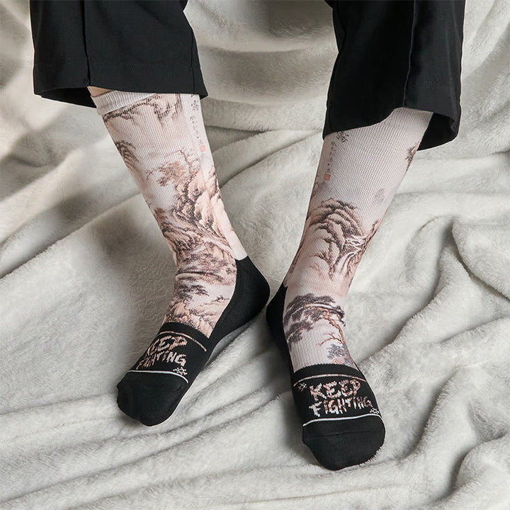 Buddha Stones Casual White Crane Pine Trees Mountains Micro Crew Herren Damen Unisex Socken - image 18