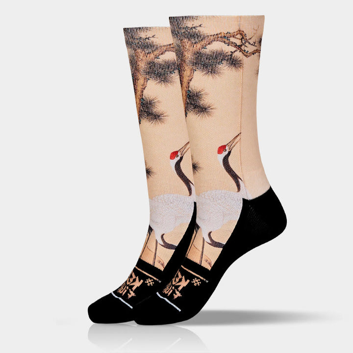 Buddha Stones Casual White Crane Pine Trees Mountains Micro Crew Herren Damen Unisex Socken - image 10