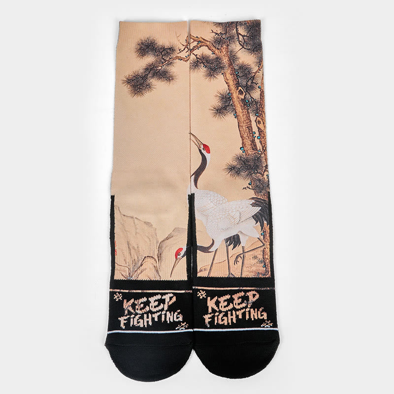 Buddha Stones Casual White Crane Pine Trees Mountains Micro Crew Herren Damen Unisex Socken - image 1