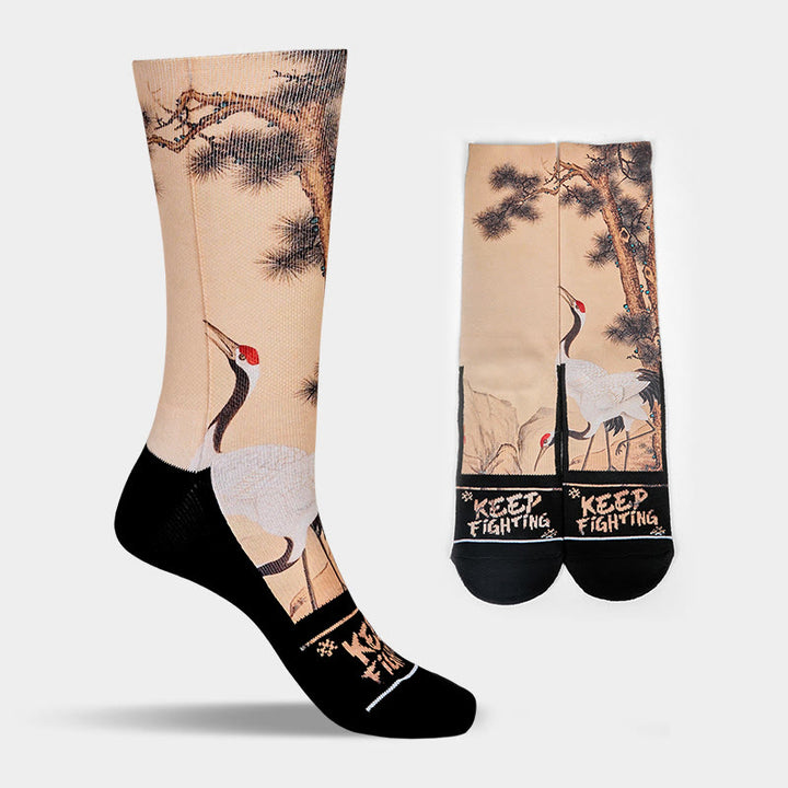 Buddha Stones Casual White Crane Pine Trees Mountains Micro Crew Herren Damen Unisex Socken - image 9
